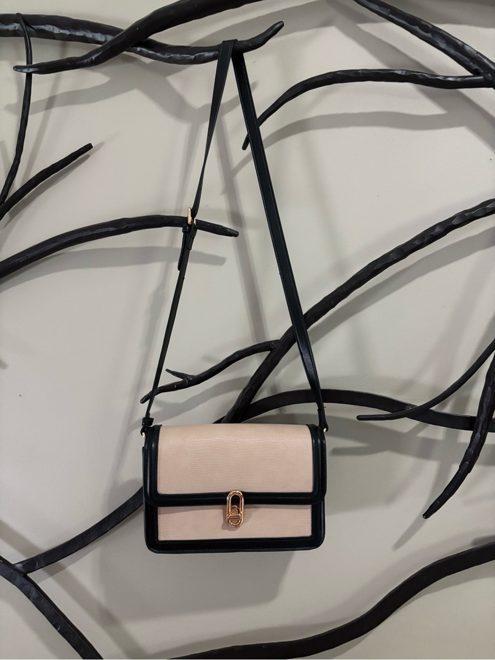 Two-Tone Cream and Black Crossbody Shoulder Bag